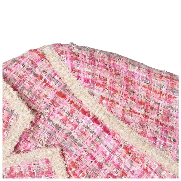 The Kaya Metallic Pink Tweed Belted Jacket Dress - Picture 6 of 12